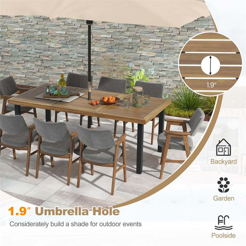 79" Acacia Wood Dining Table 8-Person Patio Table Outdoor Indoor Rectangular Bistro Table with 1.9” Umbrella Hole & Metal Legs