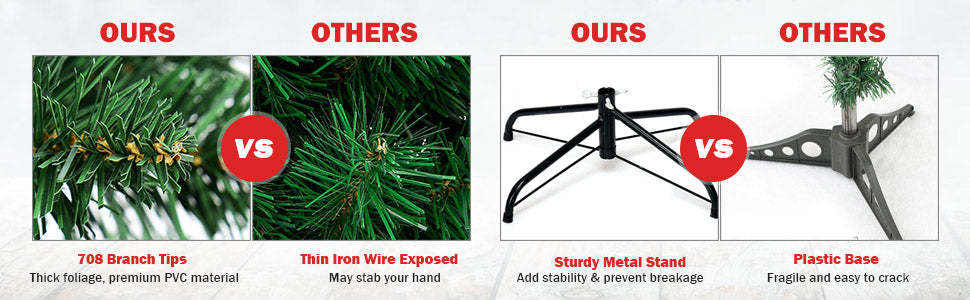 6.5FT Prelit Hinged Pencil Christmas Tree w/ LED Lights and Solid Metal Stand