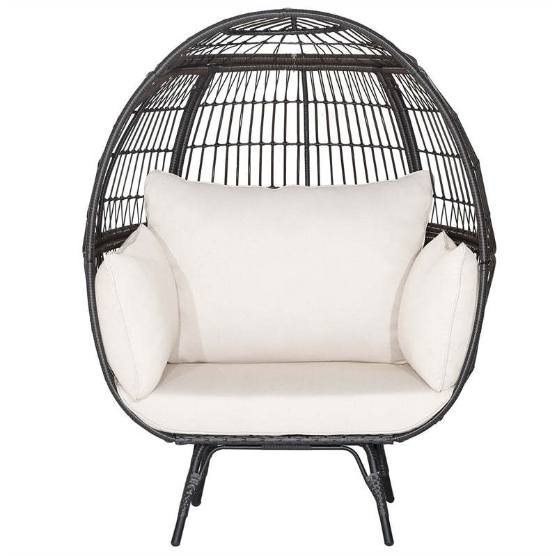 Oversized Wicker Egg Chair, Indoor/Outdoor PE Rattan Basket Lounge Chair with 4 Cushions, Steel Frame, 450LBS Capacity for Patio, Backyard