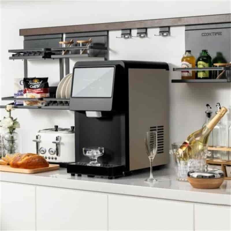 60 Lbs/24H Countertop Nugget Ice Maker Self Dispensing Portable Stainless Steel Ice Machine with Self-Cleaning Function Filter LED Light