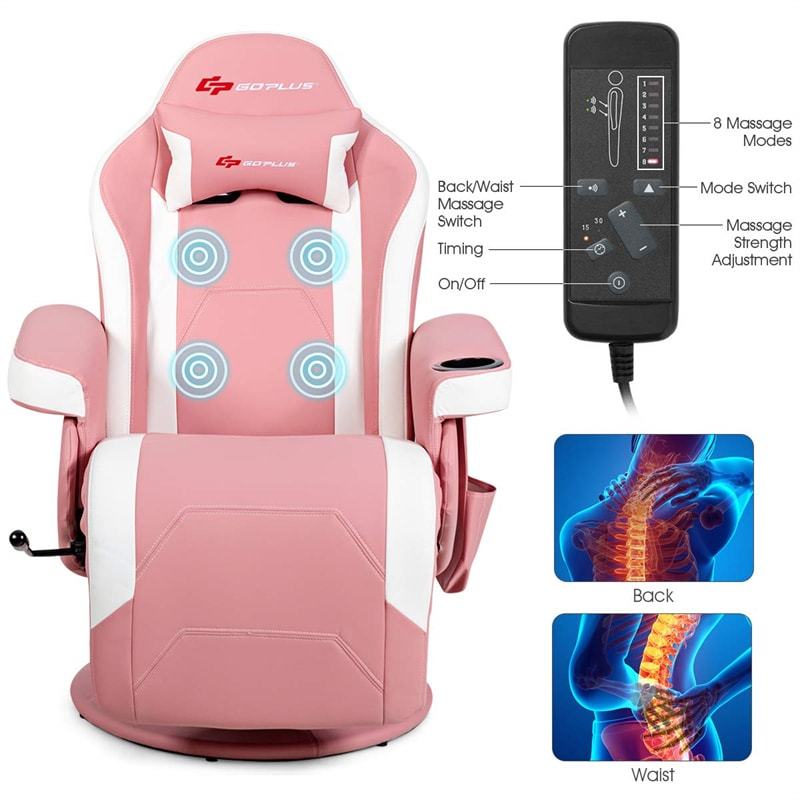 Gaming Recliner Massage Gaming Chair with Adjustable Backrest & Footrest, Ergonomic High Back PU Leather Computer Office Chair Swivel Game Sofa