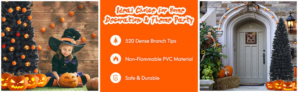 6ft Unlit Black Pencil Artificial Christmas Halloween Tree for Indoor Decor