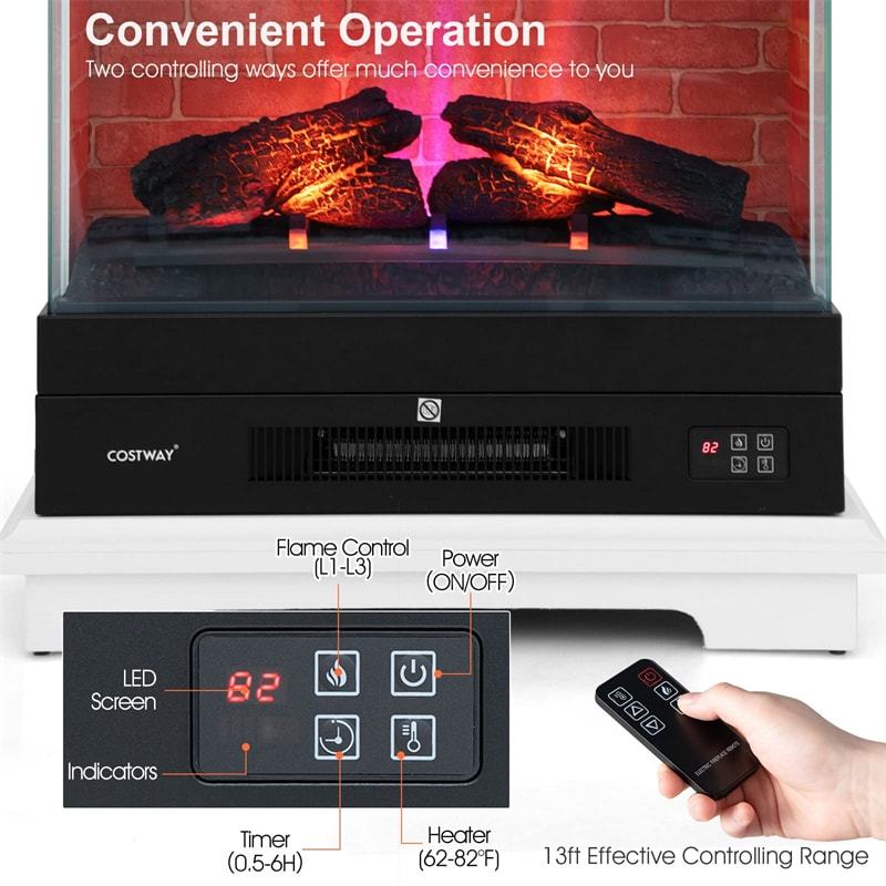 27 Inch Freestanding Fireplace 1400W Electric Fireplace Heater with 3-Level Vivid Flame & Thermostat