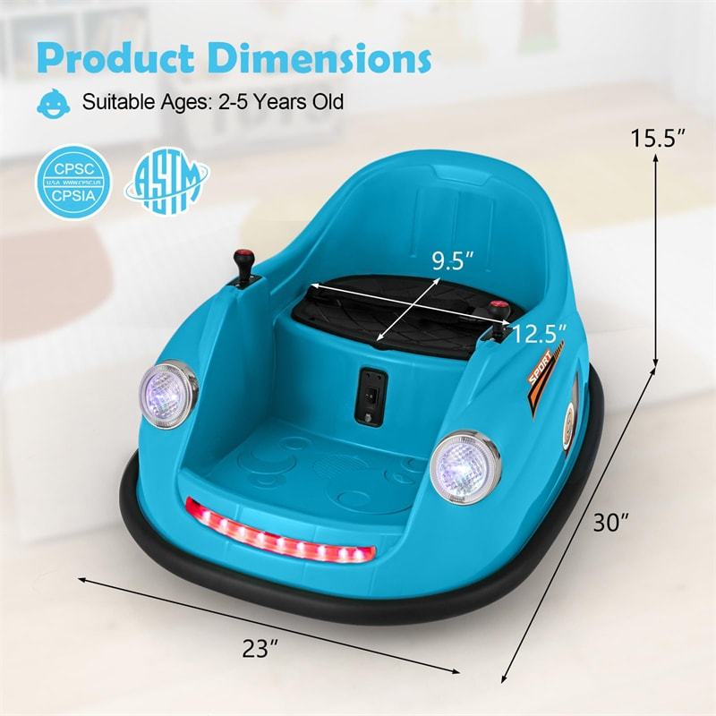 Kids Bumper Car 12V Electric Ride on Bumper Car 360° Spin with Remote Control, LED Lights, Battery Powered Baby Bumping Car Gift for Toddlers