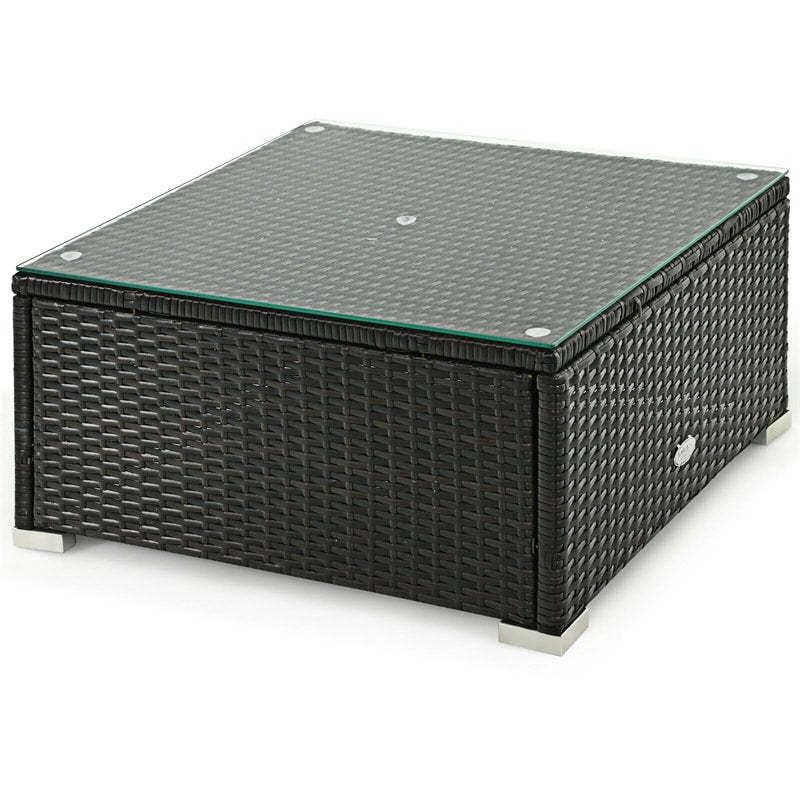 6 Pcs Patio Rattan Furniture Set with Cushioned Sofa and Coffee Table