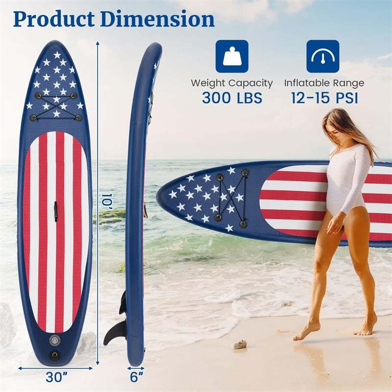 10' Inflatable Stand Up Paddle Board, Portable SUP Board with Adjustable Paddle, 5 D Rings, Backpack, Hand Pump, Repair Kit for Youth & Adults
