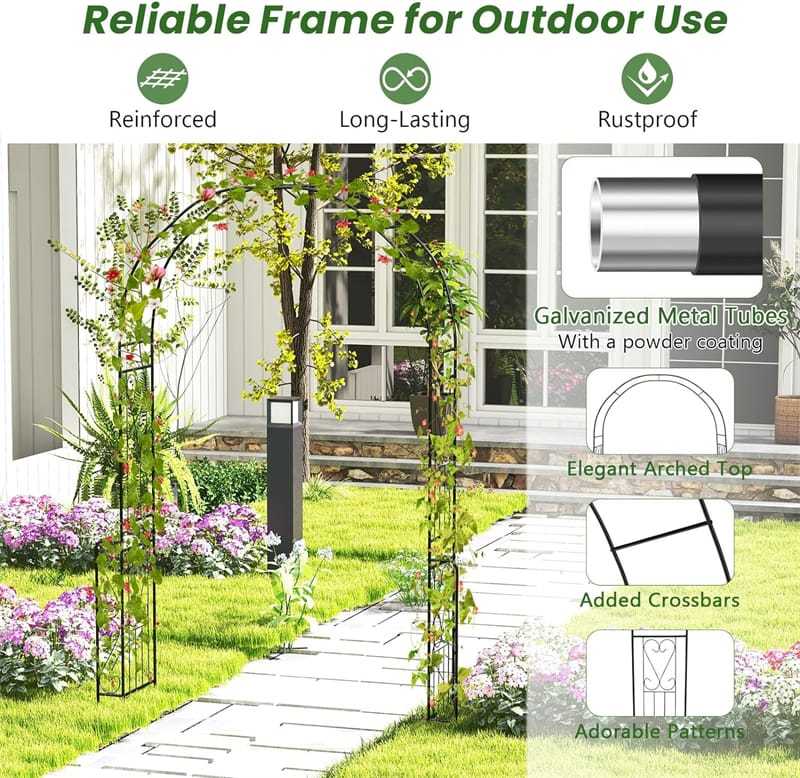 7.9 FT Metal Garden Arch Pergola Arbor Wedding Archway Backdrop Stand for Various Climbing Plants Yard Lawn Decoration