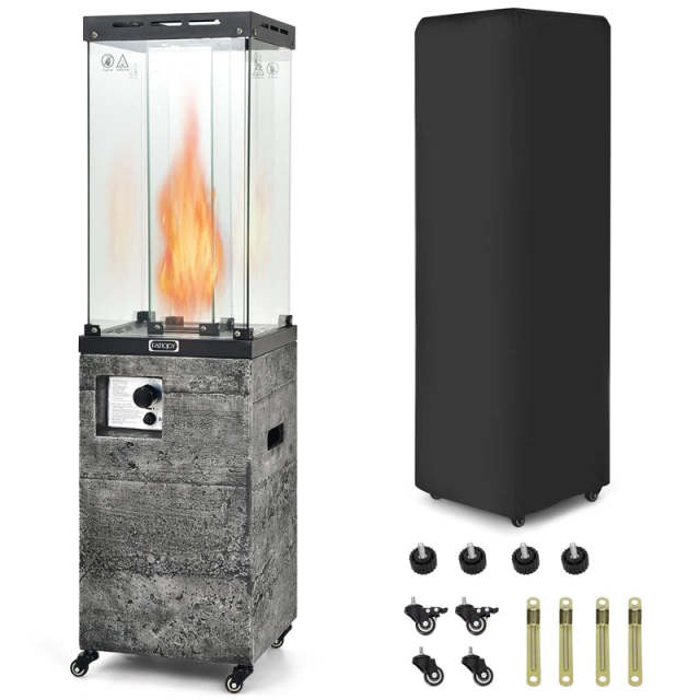 41,000 BTU Propane Patio Heater, Portable Outdoor Heater with Wheels, Protective Cover, Tempered Glass Tube, CSA Certified for Garden Yard