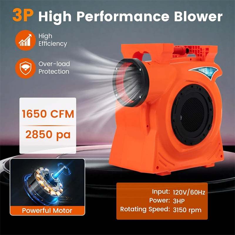 Commercial Air Blower 3HP/2200W Bounce House Blower with Handle, Air Blower Pump Fan for Inflatables Water Slide Bouncy Castle & Holiday Decorations