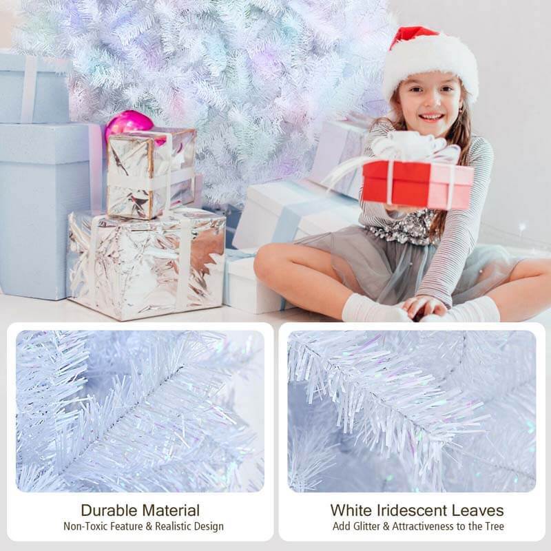 7ft White Iridescent Tinsel Artificial Christmas Tree with Metal Stand