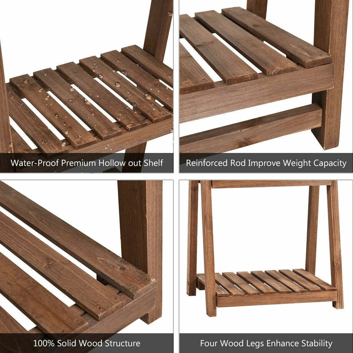 3-Tier Folding Wood Flower Stand Plant Rack Storage Display Shelf