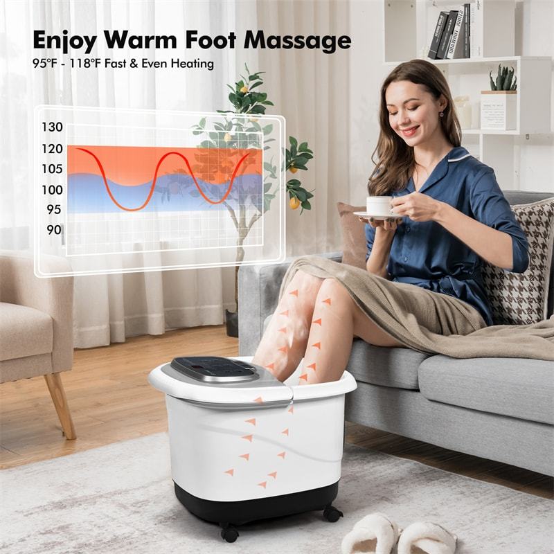 Foot Spa Bath Massager with Heat, Portable Pedicure Foot Spa Tub w/ Motorized Rollers, Shiatsu Massage, Temp Control, Adjustable Shower for Home