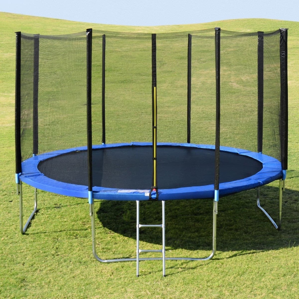 14 ft 4 Legs Combo Bounce Jump Trampoline with Spring Pad Ladder and Enclosure Net