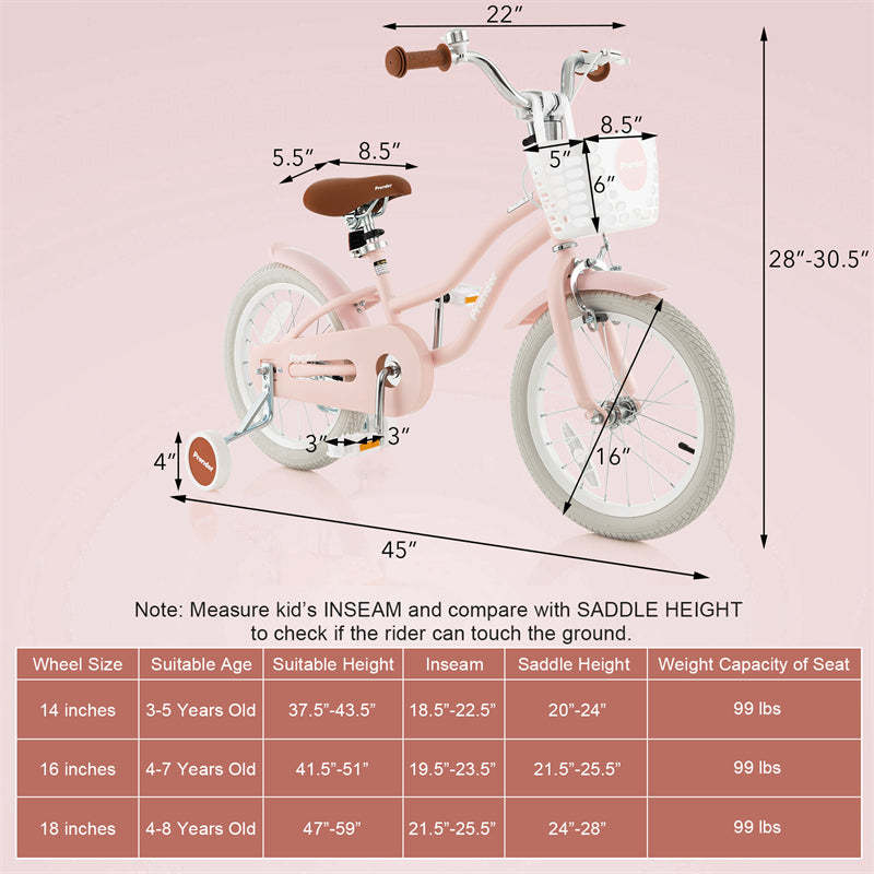 16" Kids Bike, Toddler Bicycle with Training Wheels, Adjustable Seat & Removable Basket, Boys Girls Bike for 3-8 Years Old