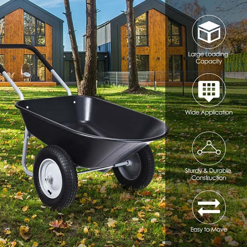 Dual-Wheel Wheelbarrow, 330lb Capacity Heavy Duty Garden Cart with Pneumatic Tires & Easy-Dump for Lawn, Farm & Construction