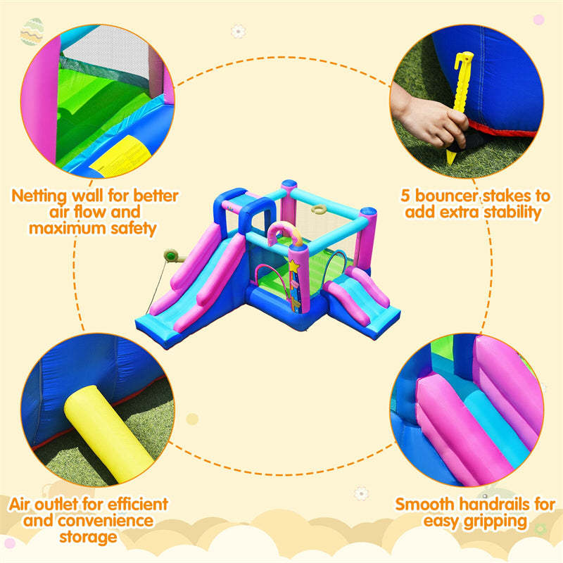 5 in 1 Inflatable Bounce House Dual Slides Kids Bouncy Castle without Blower
