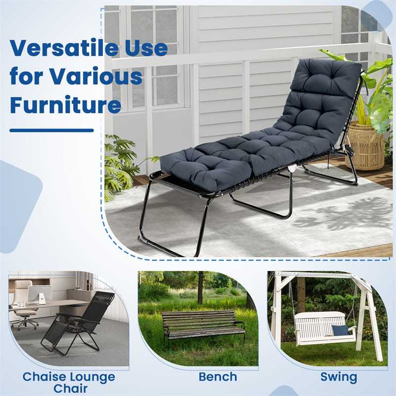 73" Thick Waterproof Outdoor Chaise Lounge Cushion with String Ties, All-Weather Patio Recliner Chair Pad for Poolside, Garden & Indoor Use