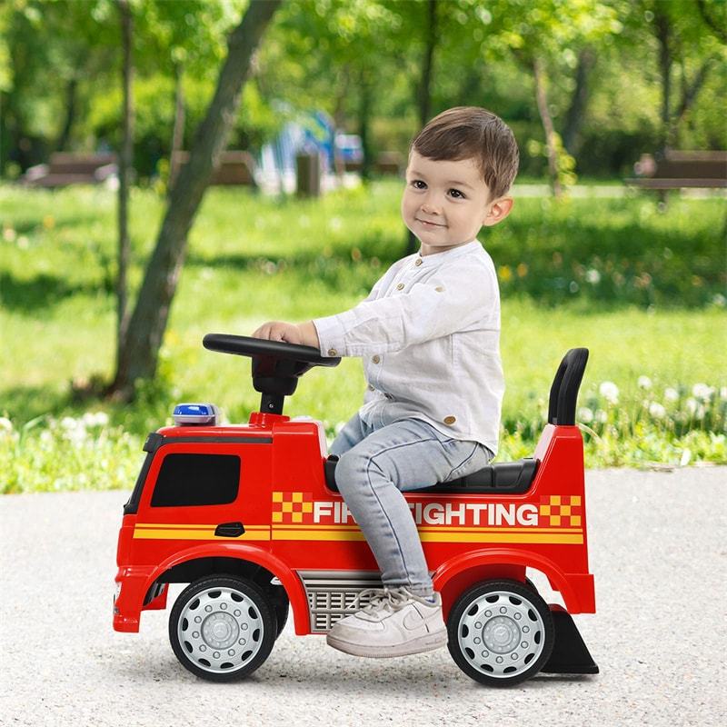 Kids Ride On Fire Truck Licensed Mercedes Benz Ride On Push Car with Under-Seat Storage & Steering Wheel, Foot-to-Floor Riding Toy for Boys Girls 1-3