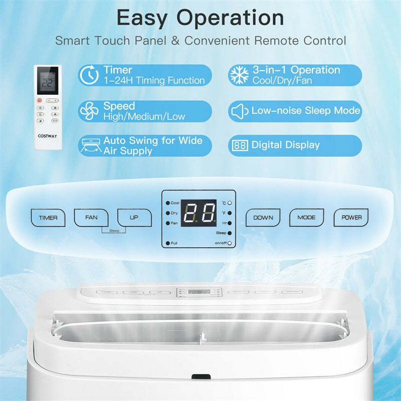 9000 BTU Portable Air Conditioner, 3-in-1 Quiet AC Unit with Fan & Dehumidifier, Remote Control for Rooms up to 350 sq.ft, Home Office, Bedroom
