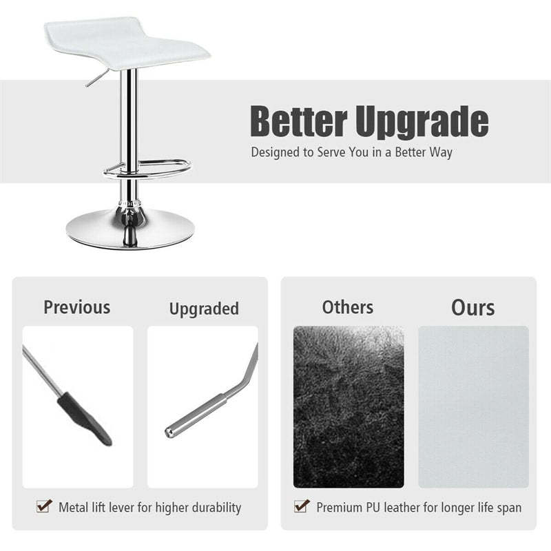 Set of 2 Swivel Adjustable PU Leather Backless Bar Stools