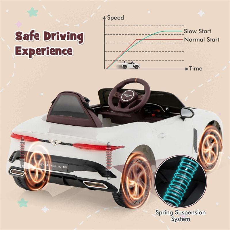 12V Kids Ride-on Car, Licensed Bentley Bacalar Electric Vehicle with Remote Control, LED Lights, Wireless Connection & Sound for 3+ Years Old