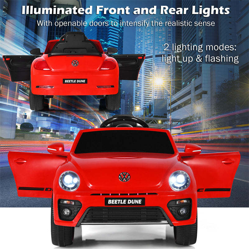 12V Kids Ride-On Car, Licensed Volkswagen Beetle Battery-Powered Electric Vehicle with Remote Control, Lights, Music, Gift for Boys & Girls