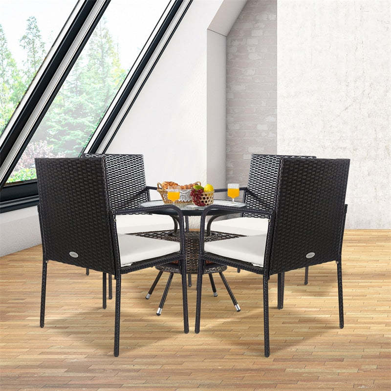 4PCS Patio Wicker Rattan Dining Chairs with Armrests, Soft Cushions, Steel Frame, All-Weather Steel FrameOutdoor Armchairs for Deck Porch Backyard