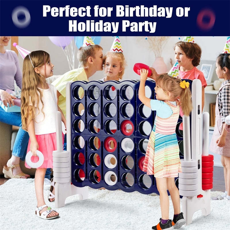 Giant 4-in-A-Row Game, Jumbo 4-to-Score Game with 42 Rings, Quick-Release Slider for Kids & Adults, 3.5FT Tall Indoor Outdoor Connect Four Lawn Game