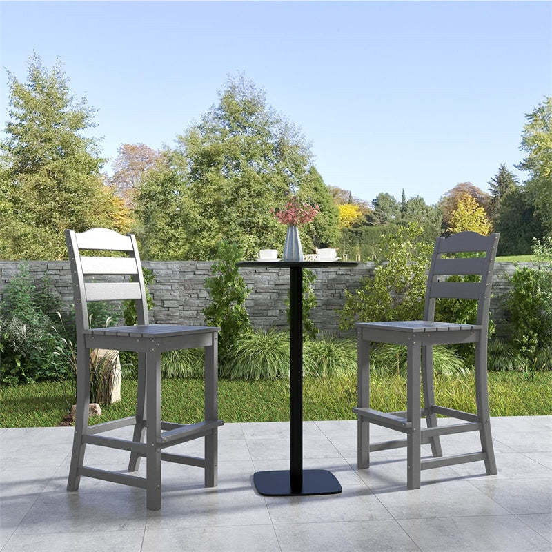 Outdoor HDPE Bar Stool, 30" Tall All Weather Patio Bar Chair with Backrest & Footrest for Garden, Backyard, Easy Maintenance