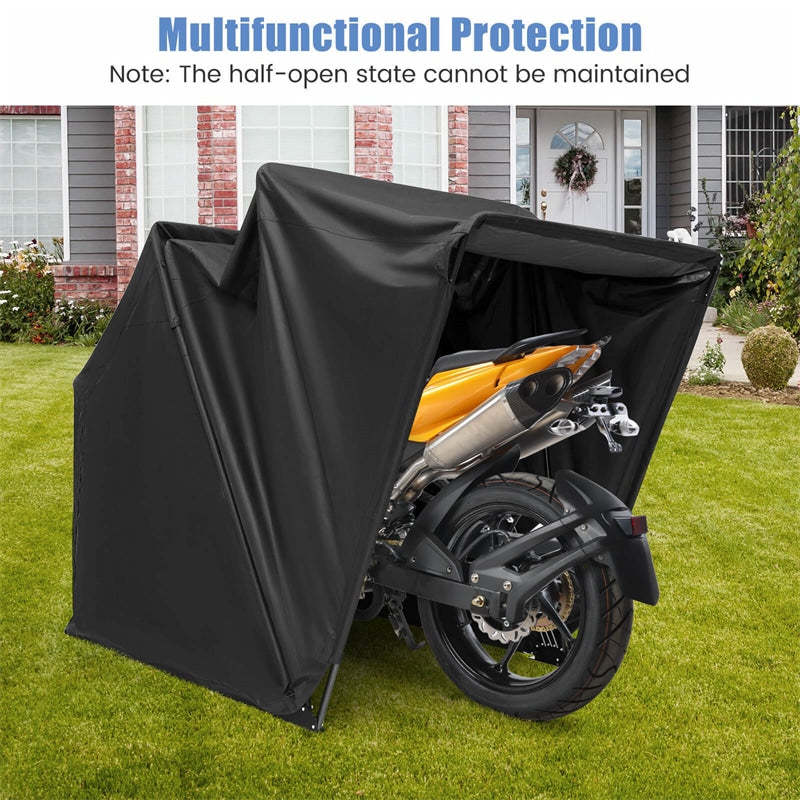 Heavy Duty Motorcycle Storage Shed, Waterproof Motorcycle Garage Shelter with 600D Oxford Cover, Roll-Up Mesh Windows for Vehicles, 136" x 54" x 75"