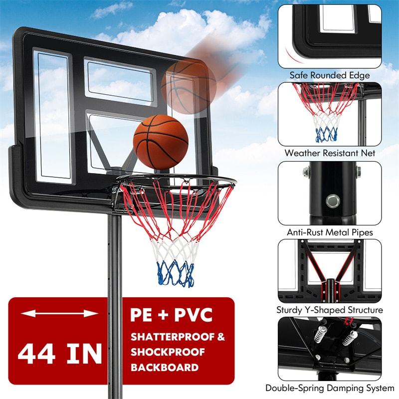 Portable Basketball Hoop 4.25-10FT Height Adjustable with 44" Shatterproof Backboard, All-Weather Basketball Goal System for Driveway, Kids & Adults