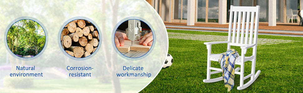 Outdoor Acacia Wood High Back Rocking Chair Patio Porch Rocker with Armrests