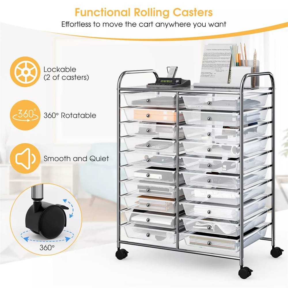 Storage Drawer Cart, 20-Drawer Rolling Cart Organizer with Lockable Wheels, Mobile Utility Cart for Office School Art Craft Supplies