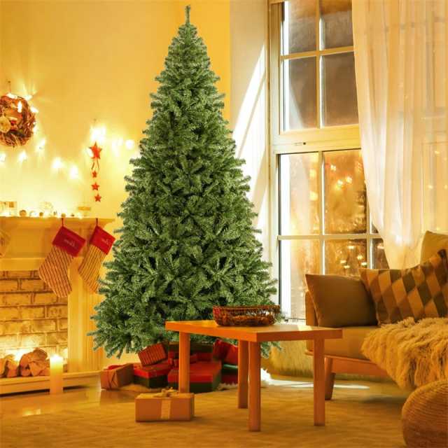9FT Unlit Artificial Christmas Tree, Premium Hinged Spruce Tree with 2132 Branch Tips & Metal Stand, Easy Assembly Xmas Tree for Home Holiday Decor