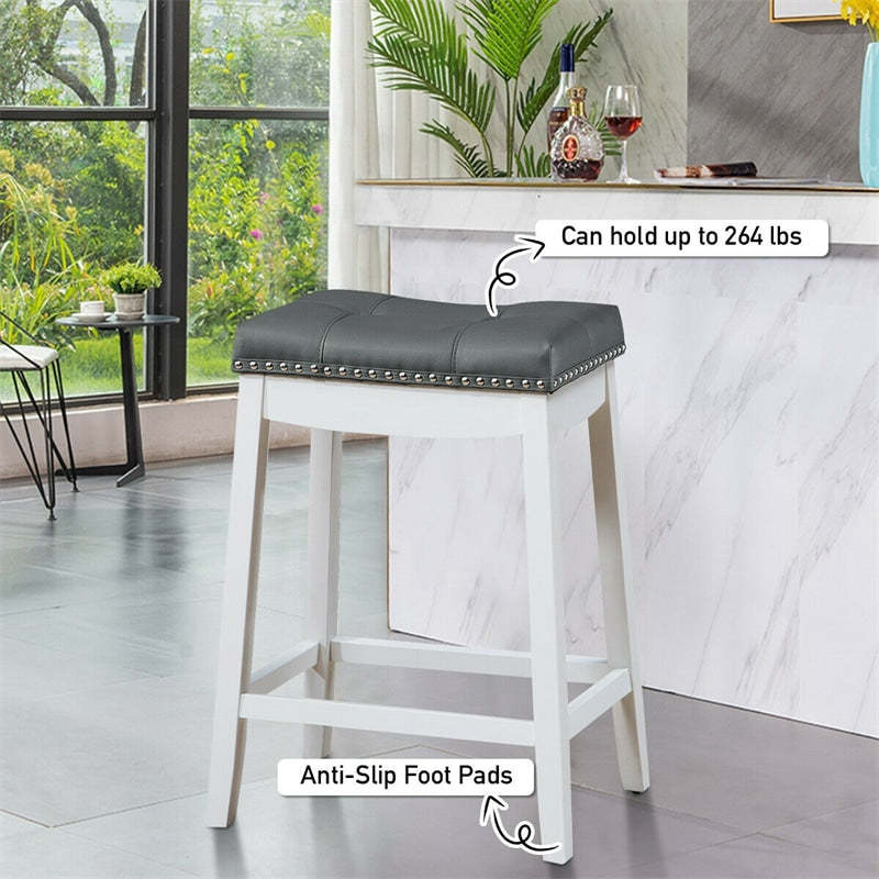 Set of 2 Saddle Seat Bar Stools, 24" Backless Counter Height Barstools with Cushions, Rubber Wood Legs & Footrests for Home Kitchen Living Room