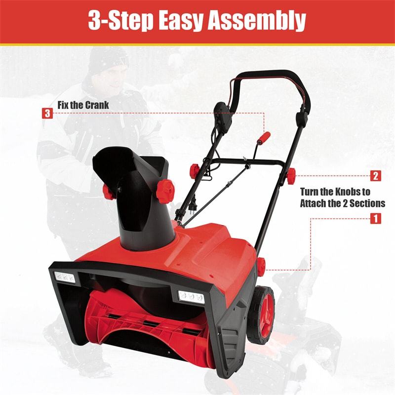 20" Walk-behind Snow Blower, 120V 15Amp Electric Snow Thrower with Folding Handle & 180° Rotating Chute, Corded Snow Sweeper for Driveway Yard