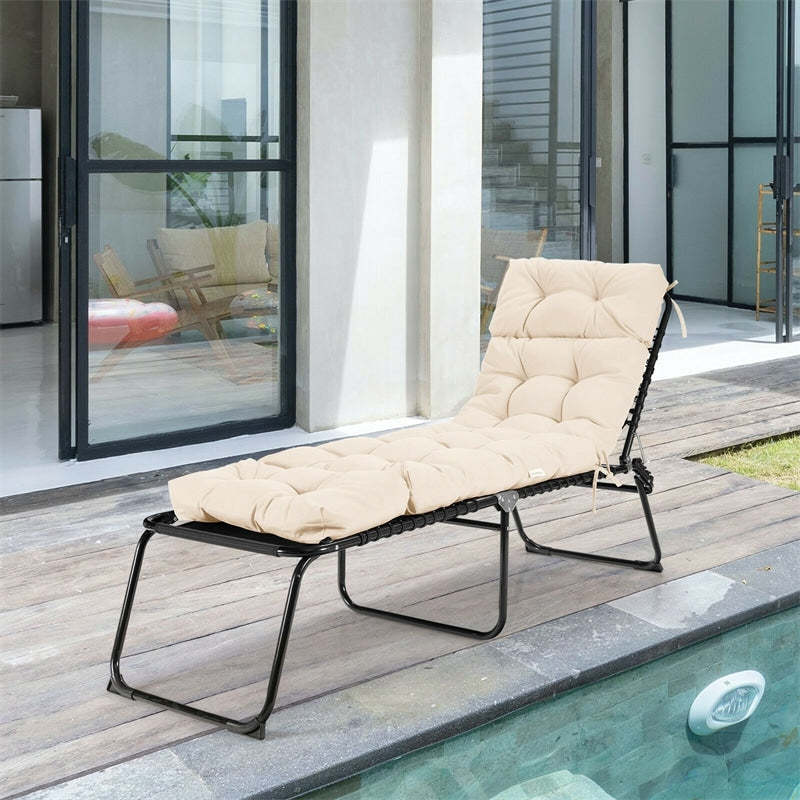 73" Thick Waterproof Outdoor Chaise Lounge Cushion with String Ties, All-Weather Patio Recliner Chair Pad for Poolside, Garden & Indoor Use