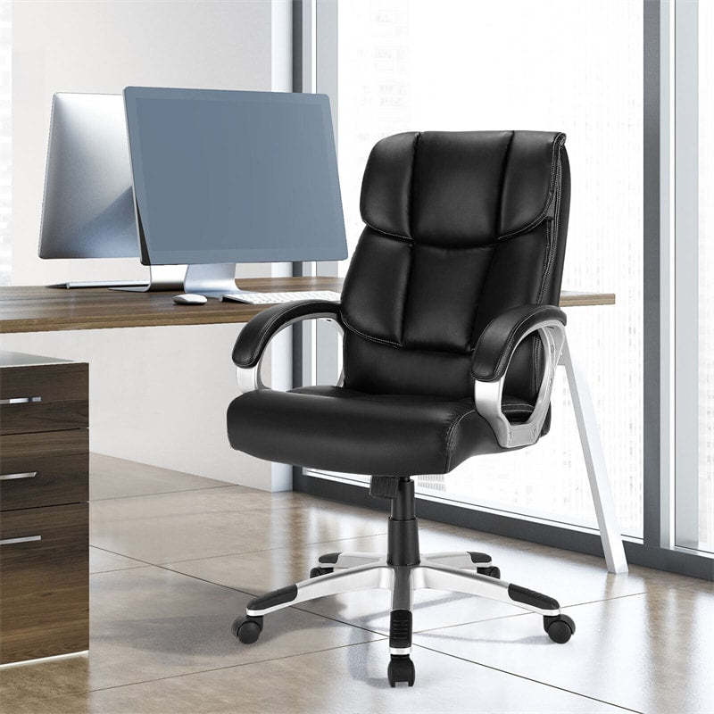 Big & Tall Executive Office Chair, 350lbs Capacity, High-Back Leather Desk Chair Adjustable Swivel Chair with Soft Armrests & Lumbar Support