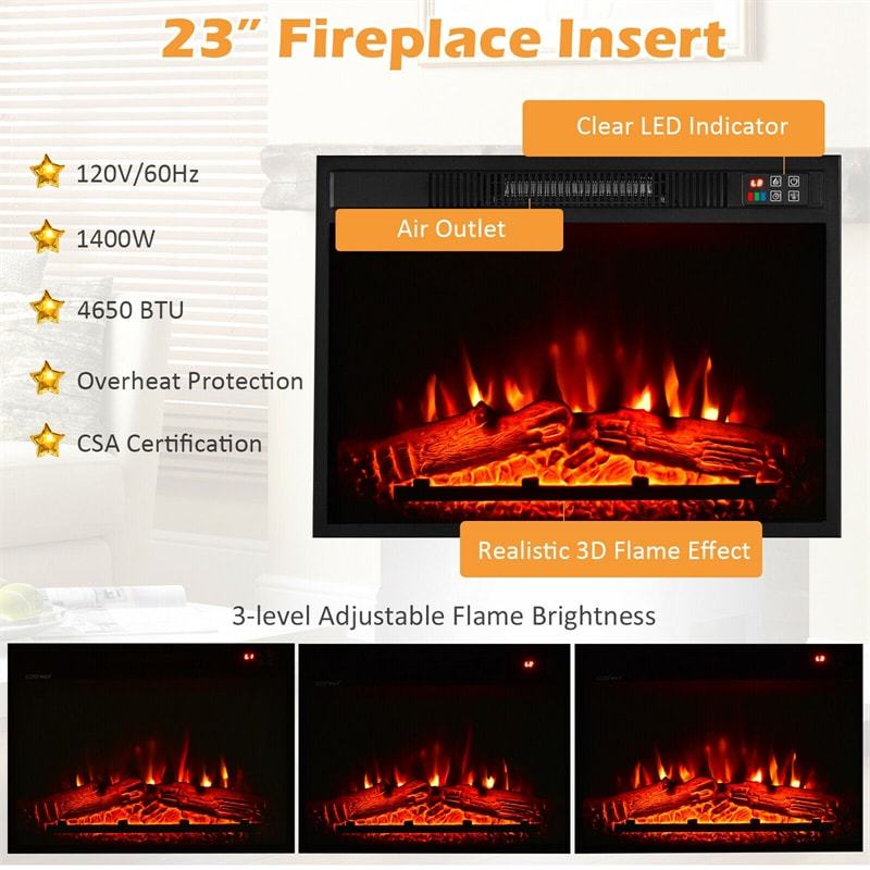 Fireplace TV Stand TV Entertainment Center with 1400W 23" Electric Fireplace & Remote Control