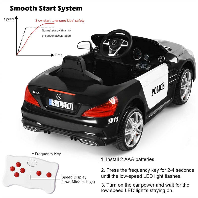 12V Kids Police Electric Ride On Car Licensed Mercedes-Benz SL500 with Remote