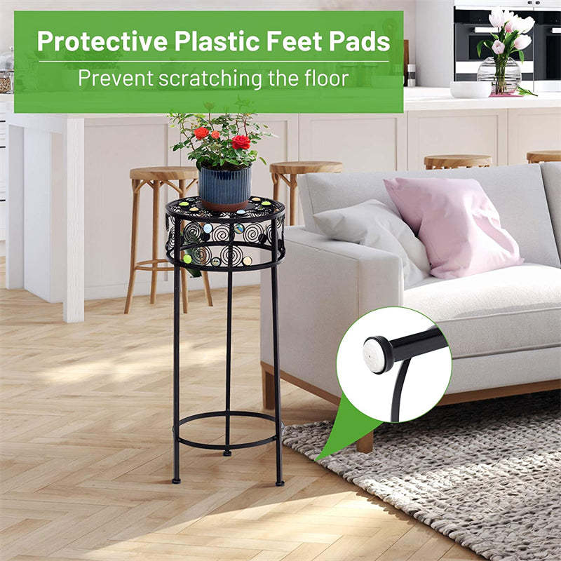 3 Pcs Round Metal Plant Stand Ceramic Beads Flower Display Rack