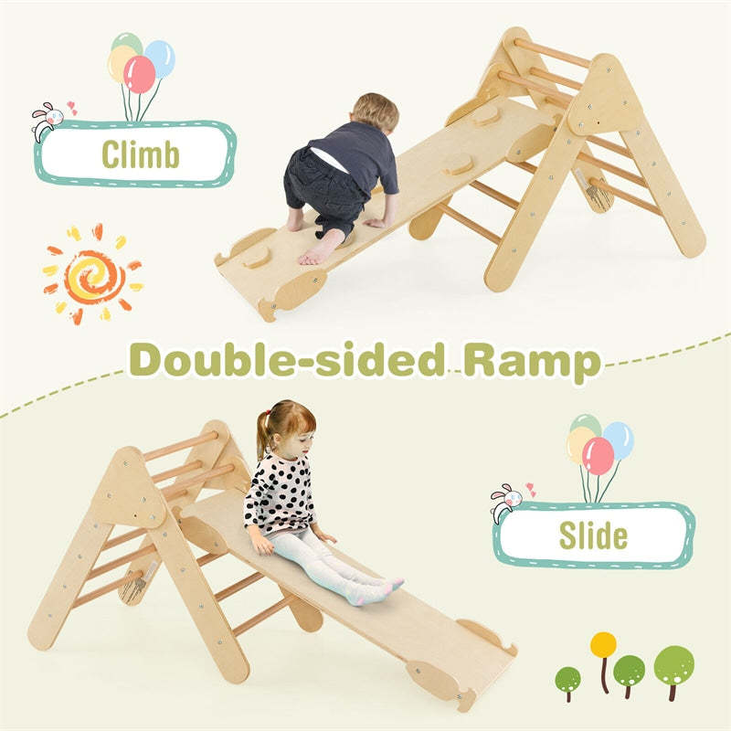 5-in-1 Toddler Climbing Toys, Montessori Wooden Climber Pikler Triangle with Sliding Ramp & Arch Ladder, Kids Play Gym Set for Indoor Fun