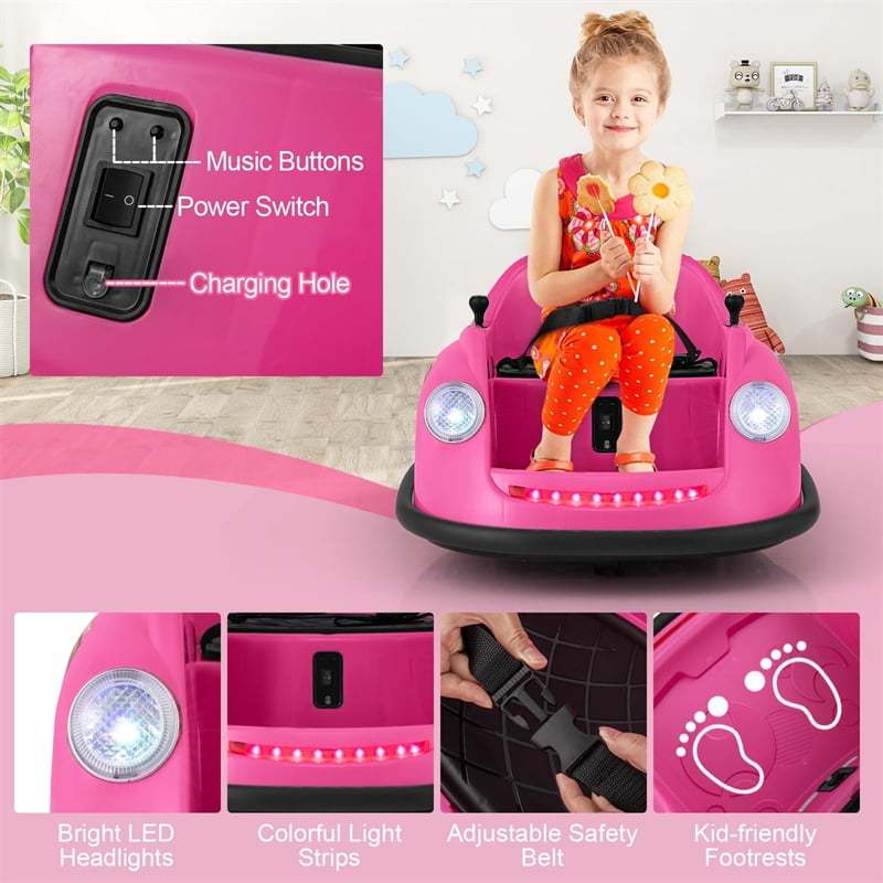 Kids Bumper Car 12V Electric Ride on Bumper Car with Remote Control, 360° Spin, LED Lights, Battery Powered Baby Bumping Car Gift for Toddlers