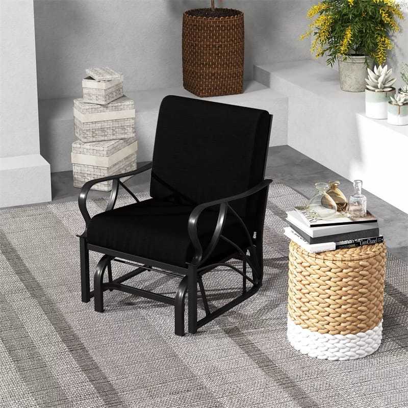 Outdoor Glider Rocking Chair with Cushion, Curved Armrest & Metal Frame, Ergonomic Patio Glider Chair for Porch, Backyard, Poolside
