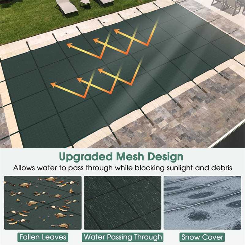 Safety Pool Cover for 40 x 20FT Inground Swimming Pools, Rectangle Winter Leaf Net Pool Cover with Mesh & Installation Tools for Backyard Yard