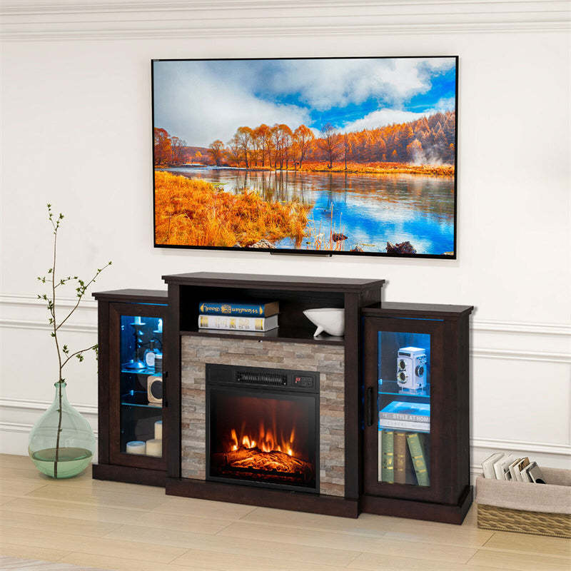 59" Fireplace TV Stand for TVs up to 65", Entertainment Center with LED Lights, 18" Electric Fireplace, Remote & APP Control, Glass Shelves