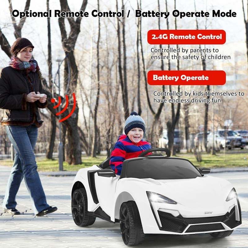 Kids Ride On Sports Car, 12V Battery Powered Electric Vehicle with Remote Control & LED Lights for Boys & Girls