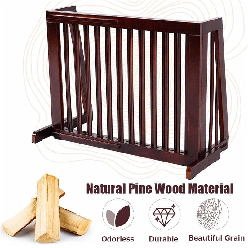 Expandable Wood Dog Gate 28"- 80" Adjustable Freestanding Pet Gate for Dogs, Indoor Safety Fence Step Over Pet Gate for House Doorway Stairs