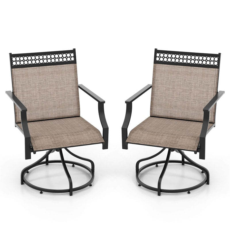 Patio Swivel Dining Chairs Set of 2 with Quick-Drying Fabric & Metal Frame, 360° Rotating Outdoor Chairs with Armrests for Backyard, Deck Garden
