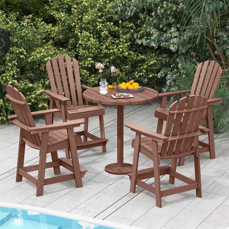 Outdoor HDPE Bar Stool, Tall Adirondack Chair with Armrest & Footrest, Weather-Resistant 47" Counter Height Barstool for Poolside, Patio Garden